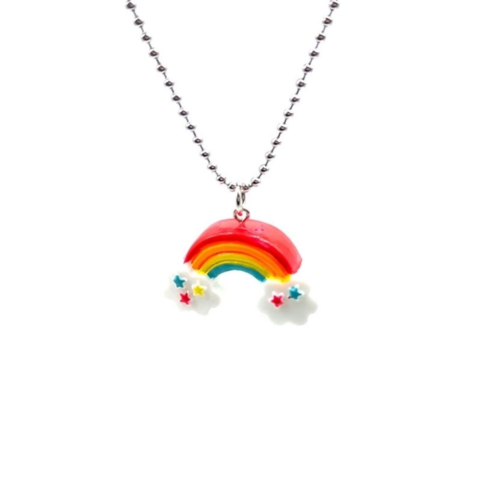 Boneka pelangi jamur rakasa liontin kalung ornamen ins sederhana stainless steel manik-manik kalung