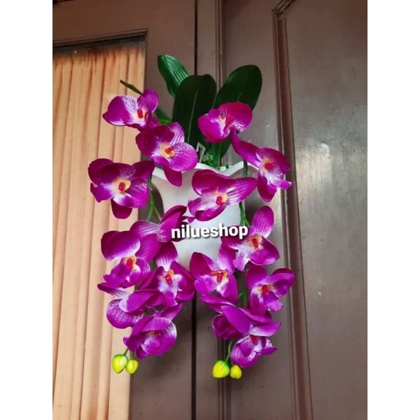 BUNGA ANGGREK BULAN INCLUDE POT TEMPEL DINDING PLASTIK/HIASAN DINDING