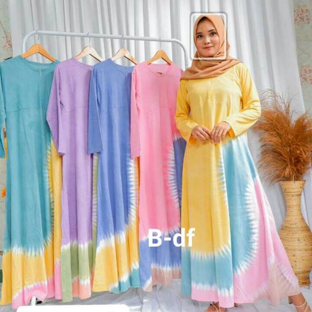 Gamis Kaos Rainbow 3 Baju Muslimah Lengan Panjang Fashion Batik Wanita Mall Grosir Murah Berkualitas