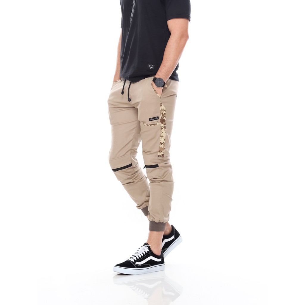 Celana Jogger Zipper Cream Panjang Pria By Suapparel.co