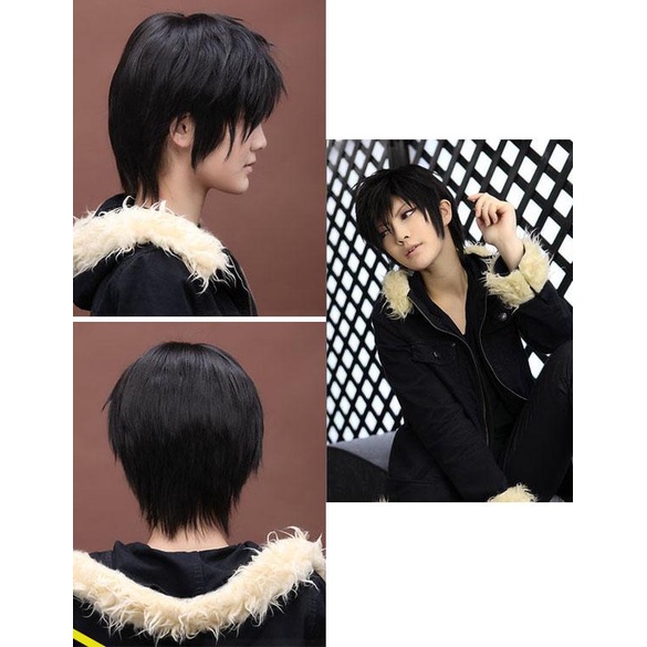 Wig Rambut Sintetis Pendek Tahan Panas Warna Hitam Untuk Cosplay Pria