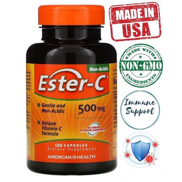 American Health 120 Capsule Ester-C Vitamin C 500mg, Non-Acidic, Non-GMO, Citrus Bioflavonoid