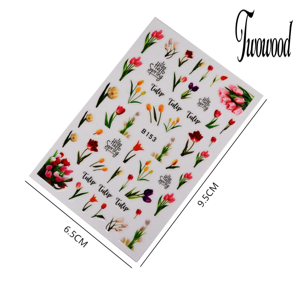 Twowood 1 Set Stiker Kuku Motif Bunga Tulip Bahan Resin Anti Air Untuk Nail Art DIY