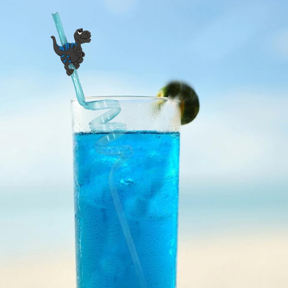 R-FLOWER 8pcs Sedotan Reusable Dinosaurus Desain Berbeda Perlengkapan Pesta Dekorasi Minum Anak Motif Kartun