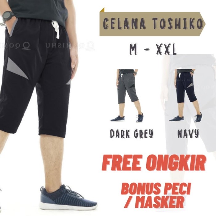 Celana Pendek Celana Pendek Pria 3/4 Selutut Training Sport Olahraga Qomishu Ori - M (R2I7) Pinggang