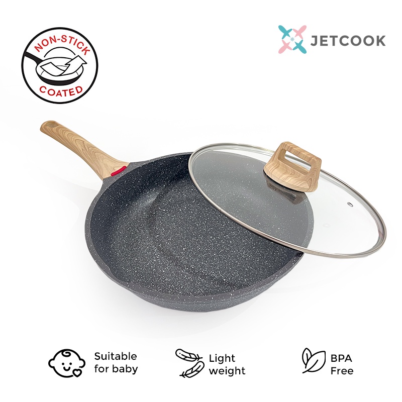 JetCook Wajan / Panci Penggorengan Granit Anti Lengket Premium Quality dengan Tutup - Frying Pan 24cm / 28cm