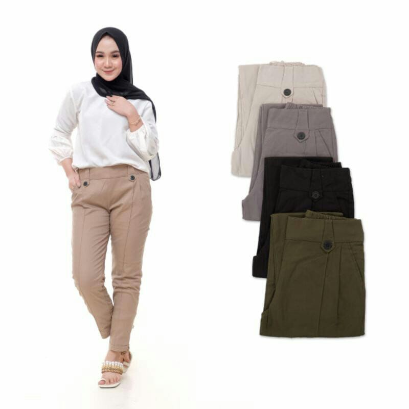 Celana Wanita Baggy Pants Bahan Twill Strect Combed Tebal