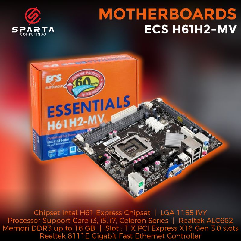 Ready MOTHERBOARD ECS ESSENTIALS H61H2-MV New Murah Bergaransi