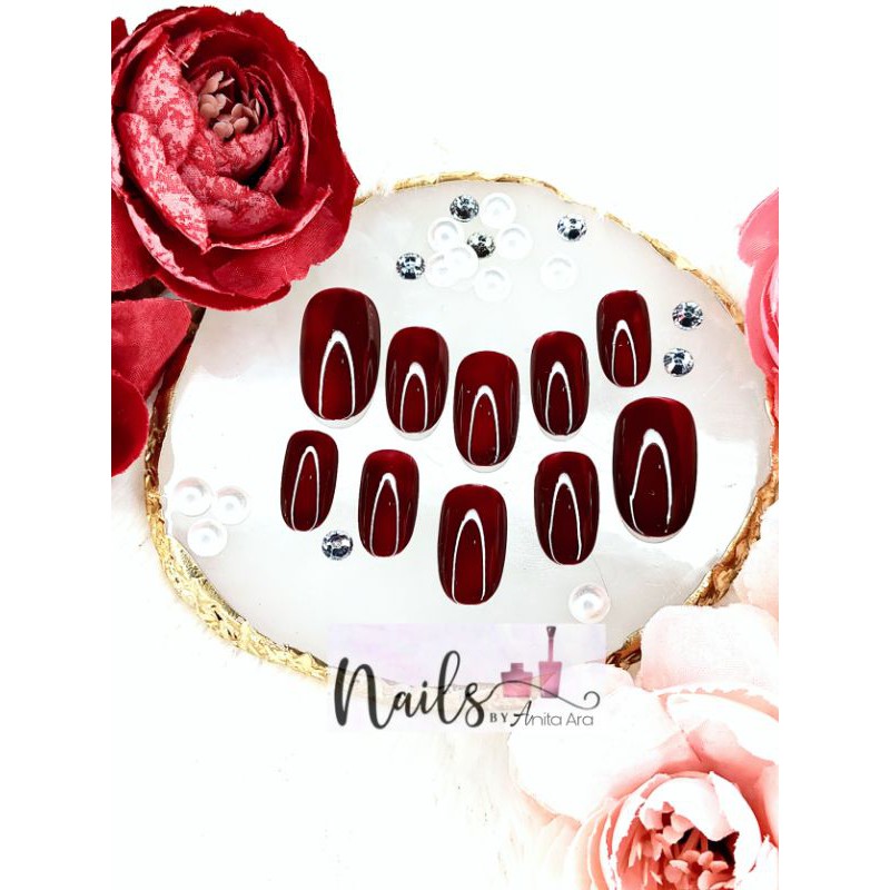 kuku palsu wedding maroon