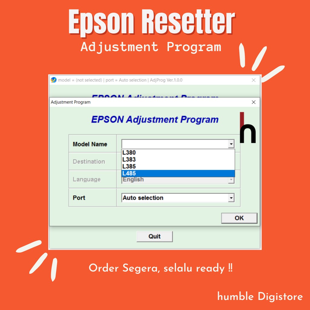 

Epson L380,L383,L385,L485 Program Resetter / Waste Ink Pad Counter Reset