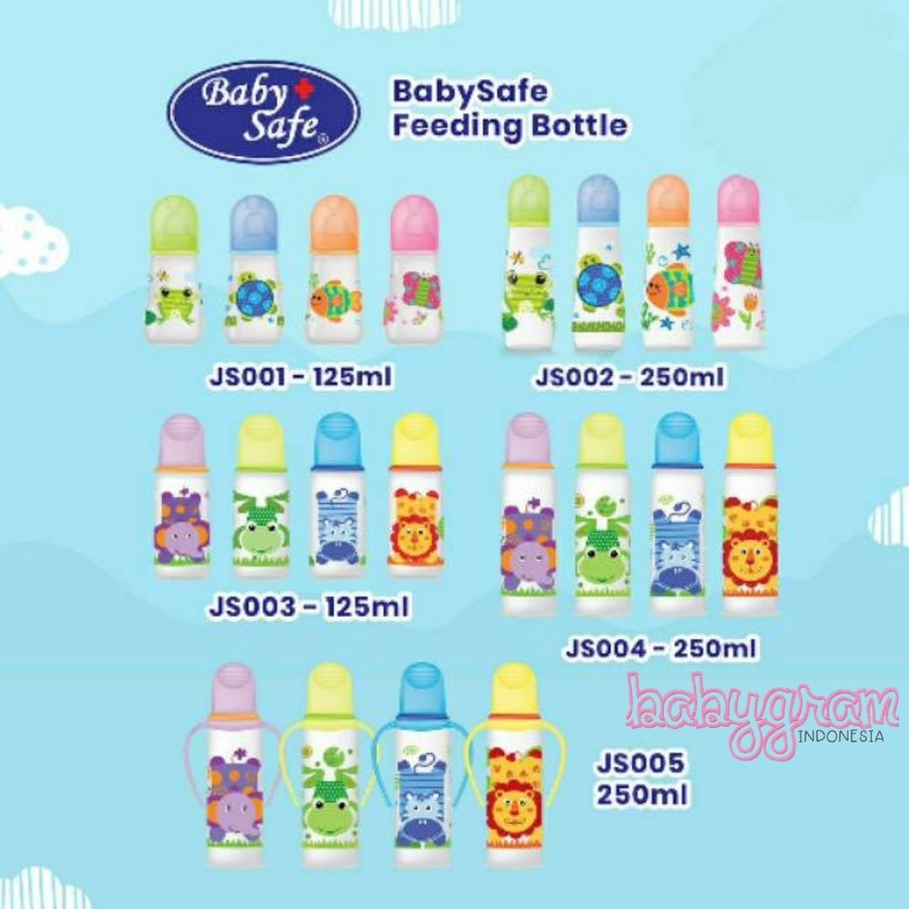 Babysafe Botol Susu Bayi 125ml &amp; 250ml - Baby Safe Feeding bottle - JS001 JS002 JS003 JS004 JS005