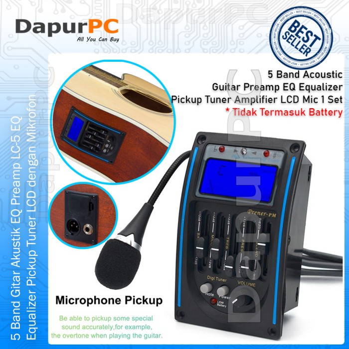 Jual EQ Preamp Amplifier Gitar Akustik 5 Band Equalizer LCD Pickup