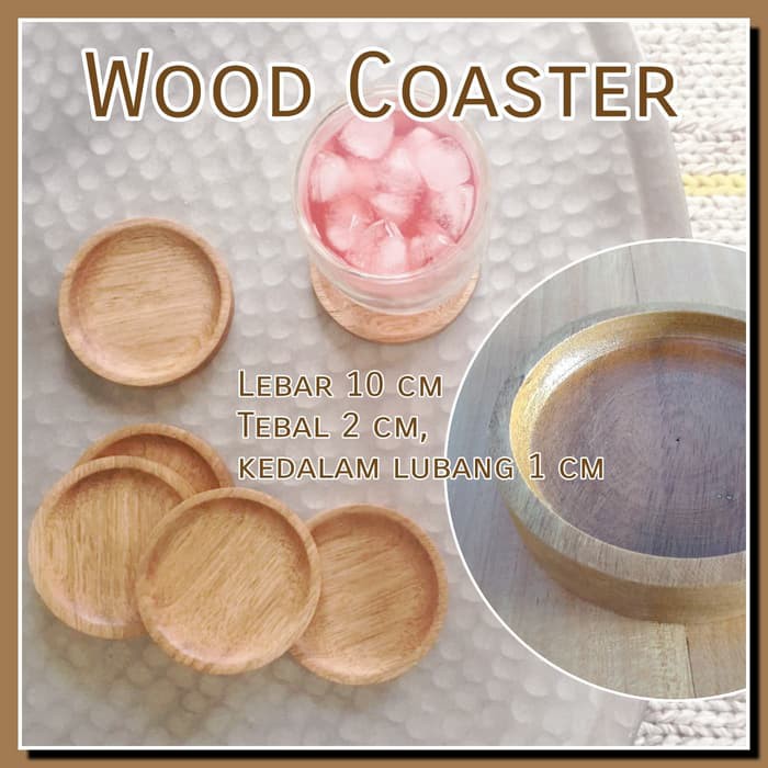 Wood coaster tatakan gelas kayu alami 2x10 cm model anti tumpah