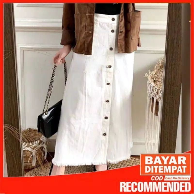ROK PANJANG GISCA KANCING DEPAN// ROK BUTON MURAH// ROK RAWIS CANTIK-Putih