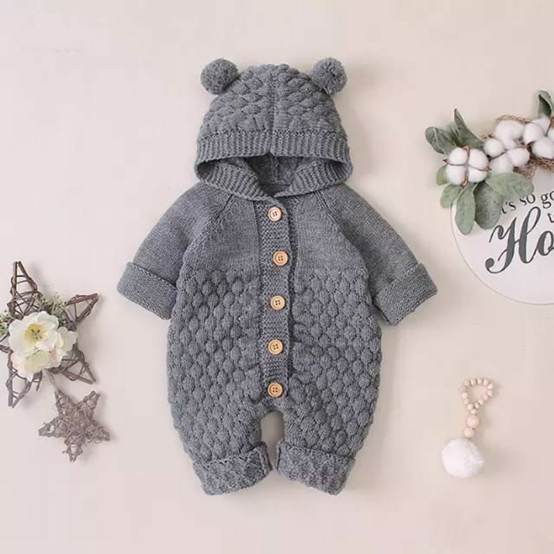 Jumper Bayi Laki-laki&amp;Perempuan Jumper 0-12 Bulan Popcorn Rajut Halus Lembut/jumpsuit bayi Lembut