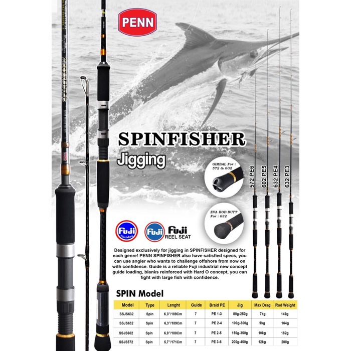 Termurah.. Joran Pancing Penn Spinfisher Jigging Full Fuji Joran Jiging Murah Cv