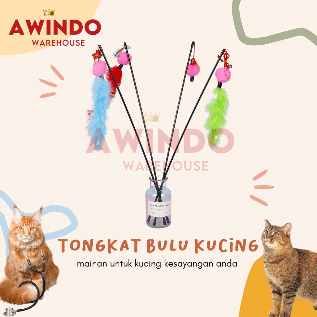 TONGKAT MAINAN KUCING MOTIF 01 - Mainan Tongkat Bulu Kucing Lonceng Interaktif