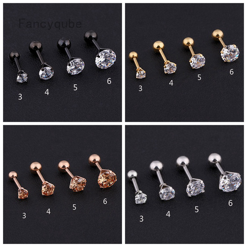 1Pc Anting Tusuk Titanium Zircon Berlian Imitasi Bentuk Tulang Ukuran 3mm, 4mm, 6mm untuk Wanita