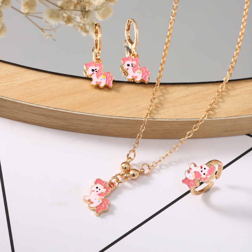 ✨D.G.C✨Set Perhiasan Anak Titanium Perempuan Perhiasan Murah Satu Set Kalung Gelang Cincin Dan Anting D417