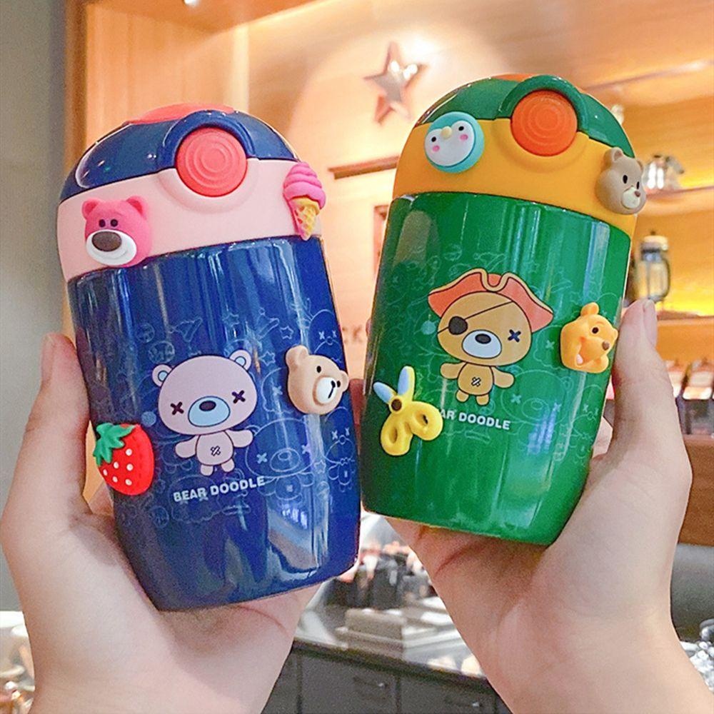 Solighter Straw Cup 280ml Korea Animal Kartun Double-drinking Vacuum Cup