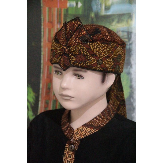 iket blangkon sunda jawa tradisional batik anak dewasa atas tutup (coklat)