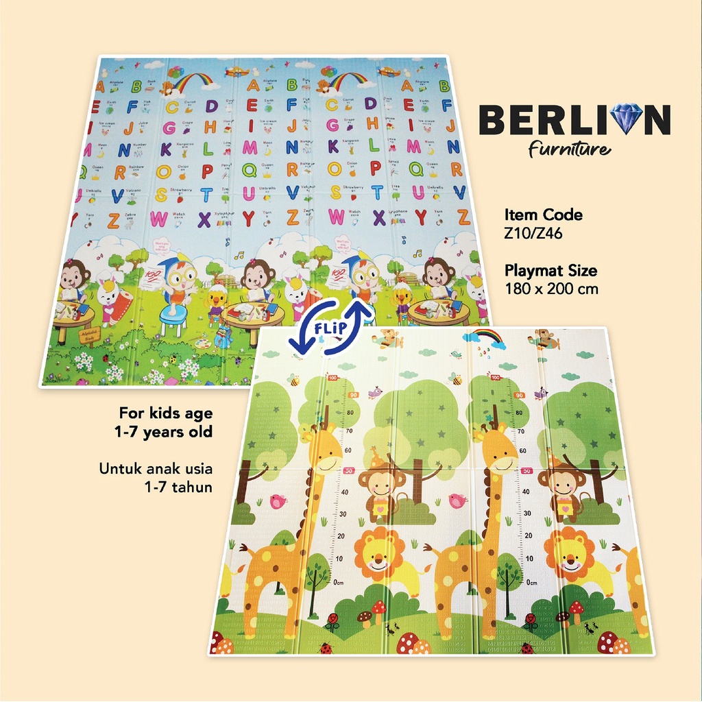 Playmat Bayi Karpet Lipat Anak lebih tebal Kualitas tinggi 180 x 200cm