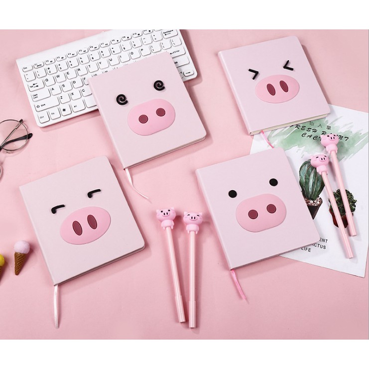 Set Buku Notes Notebook BABI PIGGY PIG FACE + Bolpoin BABI PIGGY PIG Lucu / Set Notes Bolpoin PIGGY