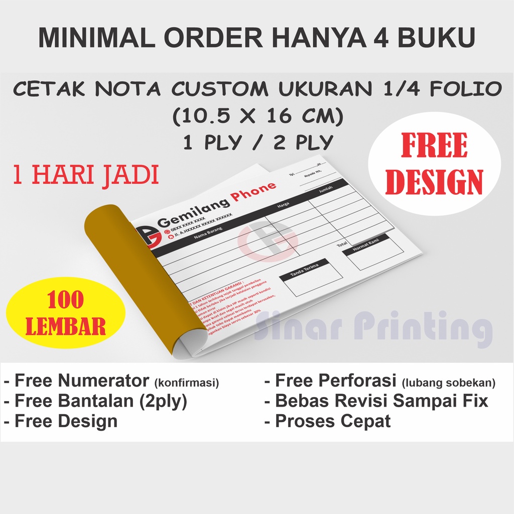 

CETAK NOTA CUSTOM UKURAN 1/4 FOLIO - NOTA KONTAN - BON - INVOICE - LAUDRY - SERVICE HP
