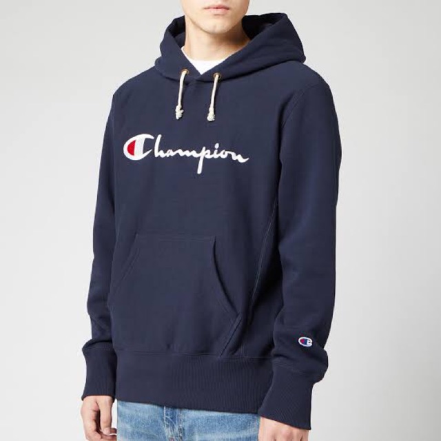 champion script hoodie navy