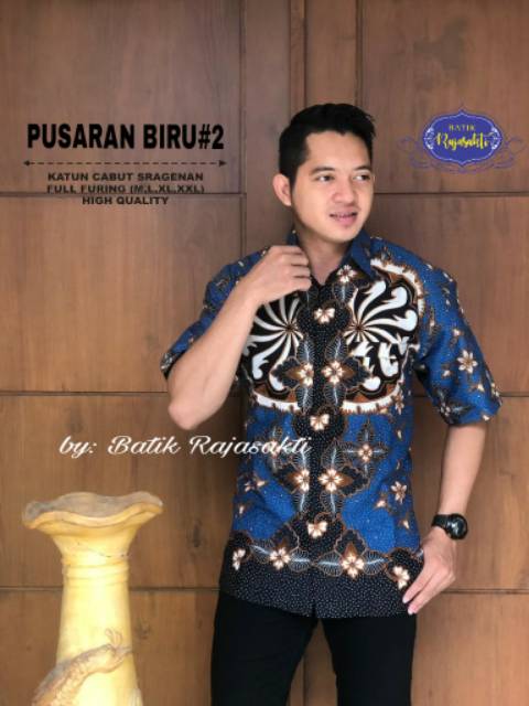 Batik Solo PUSARAN BIRU Kemeja Pria Katun Halus Sragenan Full Furing