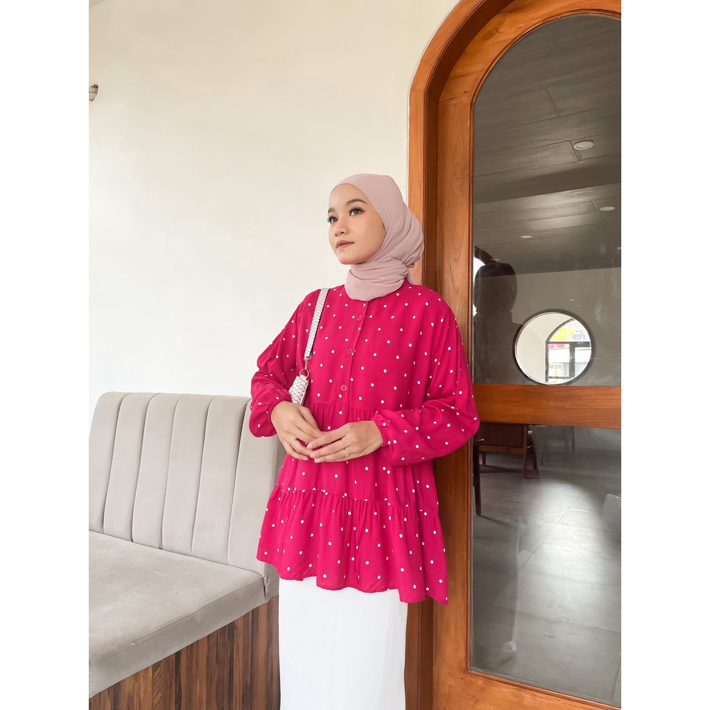 Polka Blouse LD ± 100 cm BAJU BLOUSE WANITA JUMBO BIG SIZE TO XXXL - ATASAN LENGAN PANJANG