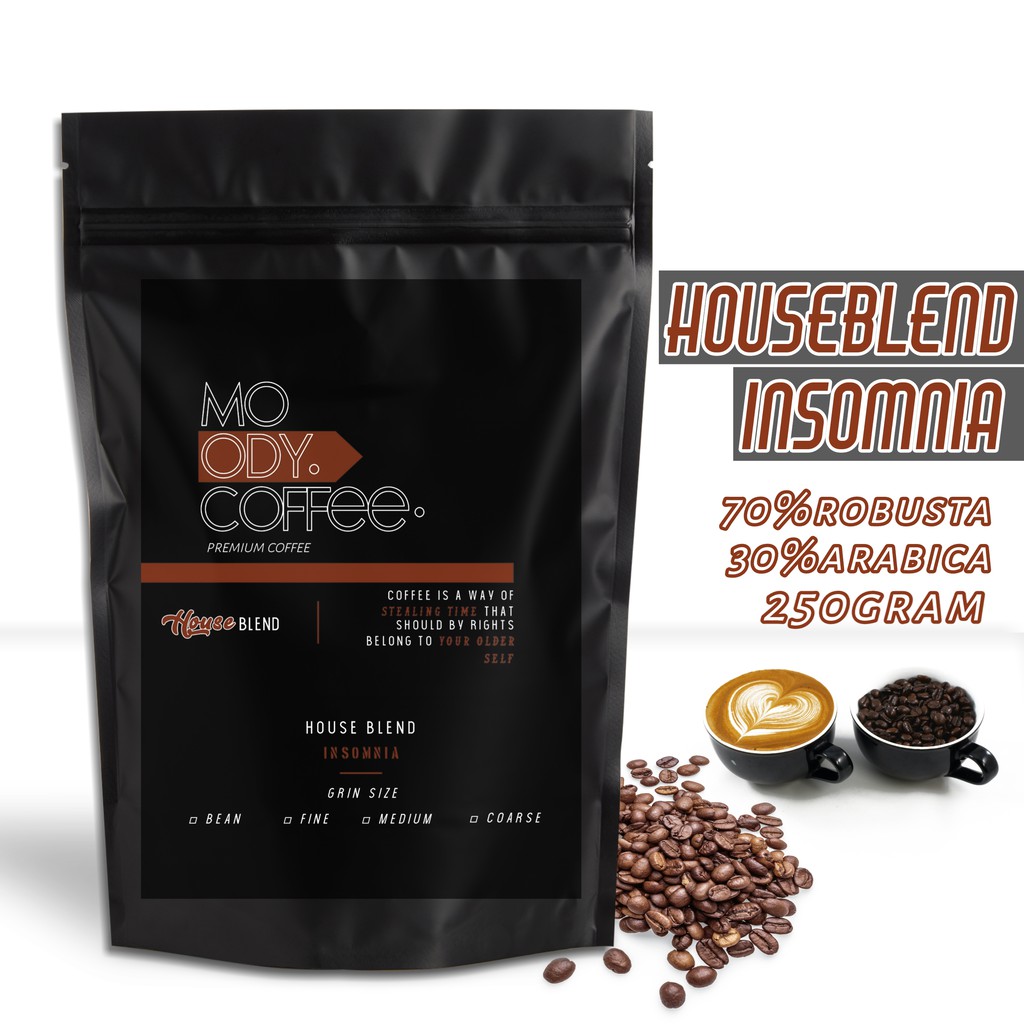 

Kopi Bubuk House Blend / Special Blend / cocok untuk Kopi Susu( INSOMNIA ) 250 Gram (Biji/Bubuk)
