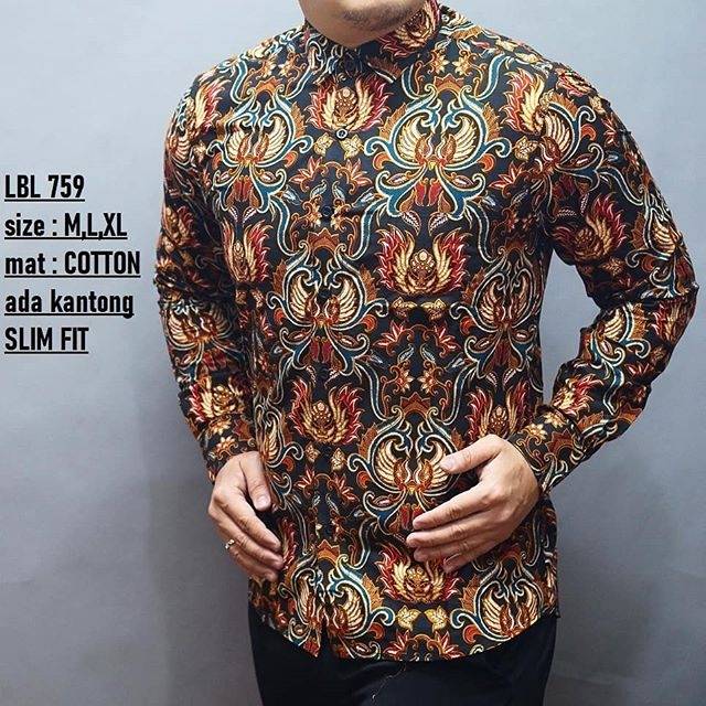 LBL 759 HEM KEMEJA BATIK PRIA SLIM FIT LENGAN PANJANG LUIGI BATANI