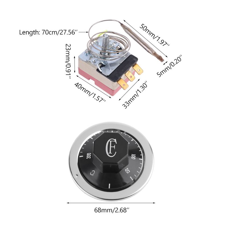 ✿ ® Thermostat Controller Temperatur AC 250V 16A 50-300 ° C TANPA NC untuk Oven