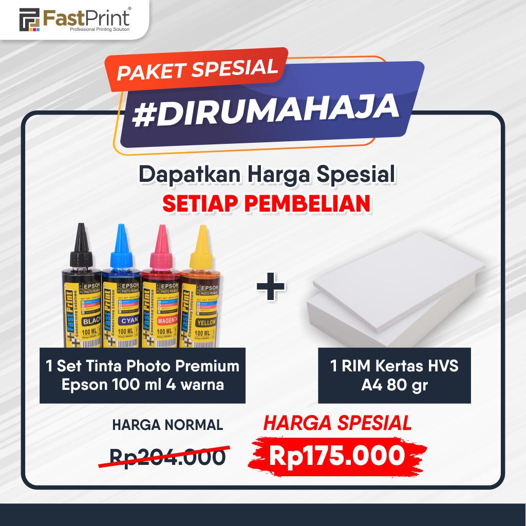 PROMO Spesial Tinta Photo Premium 1 Set 4 Warna 100 ML Plus HVS A4