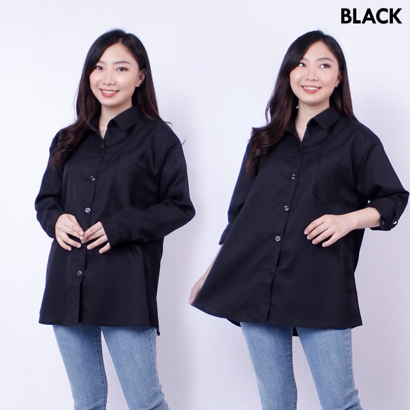 KEMEJA WANITA POLOS BASIC LENGAN PANJANG XL  XXL-Black