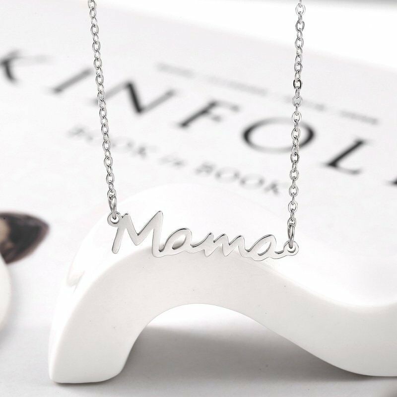 Kalung Liontin Tulisan Mama Warna Silver Untuk Hari Ibu