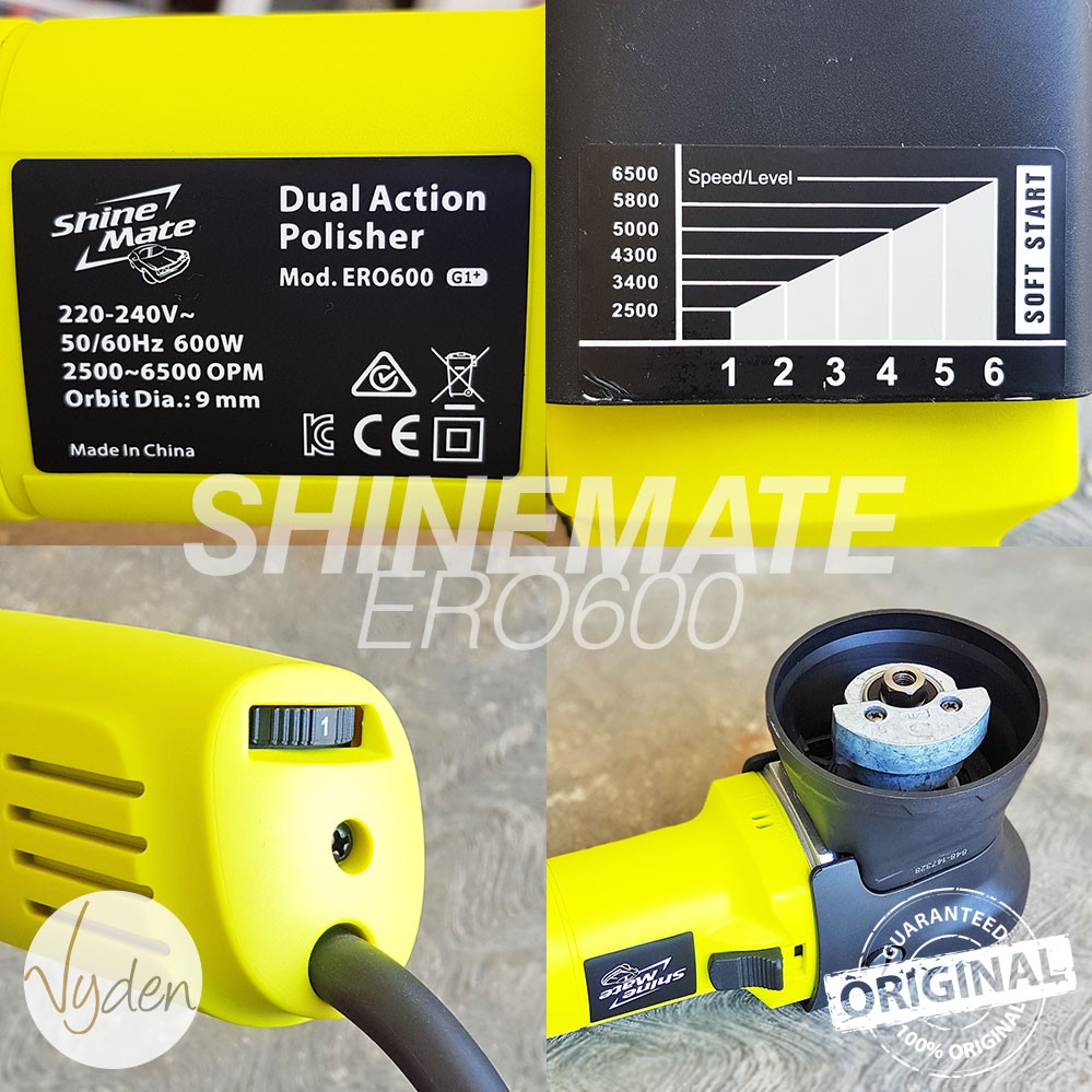 Mesin Poles Body Mobil Dual Action Polisher Shinemate ERO600 G1+ Gratis 3 Pad Perawatan Otomotif
