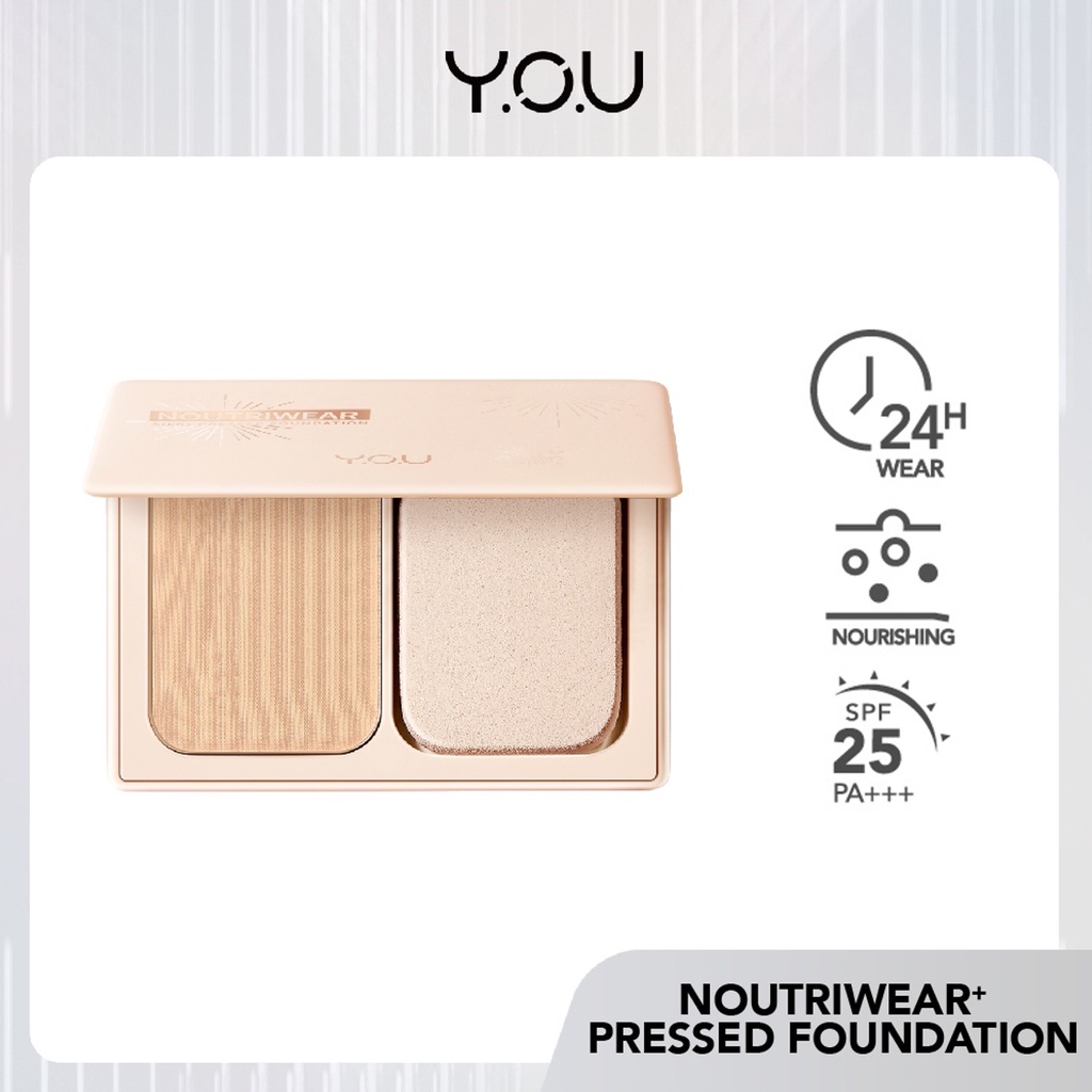 YOU Noutriwear+ Silky Pressed Foundation 7gr | Two Way Cake | Bedak Foundation | 24 Jam Kontrol Minyak | Smooth Finish BPOM