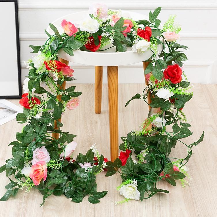 【GROSIR】 UNICO / COD / Bunga Rambat Palsu Bunga Juntai Plastik Imitasi Mawar Rose Dekorasi Dinding /