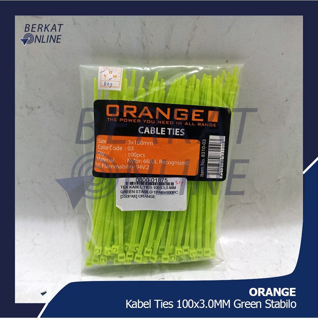 

ORANGE Kabel Ties 100x3mm Green Stabilo