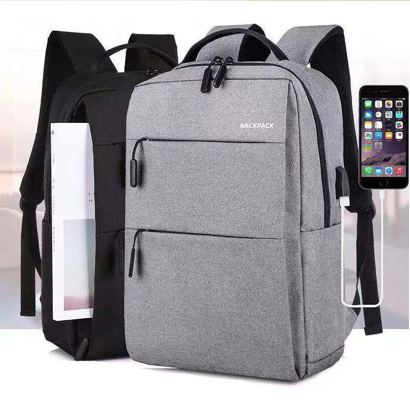 Tas Ransel Laptop Pria Anak Laki-laki Tas Sekolah Abu-abu Oxford Besar USB Bagpack Remaja pria sltg2