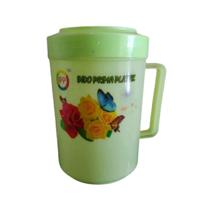 Gelas plastik jumbo 1000ml mug plastik besar mug es gelas motif bunga Mug Plastik Tutup Muk Mug Mug