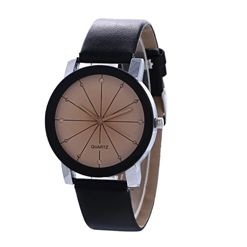FYGALERYJAKARTA J110 Jam Tangan Couple Jam Analog Wanita Pasangan Fashion Kekinian -Peach Tali Hitam Bsr