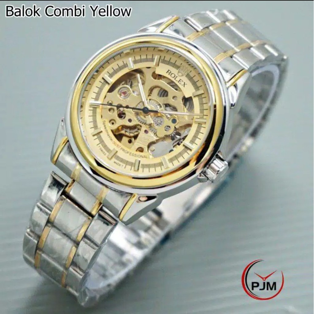 Jam Tangan Pria Unisex Rolex Automatic Mesin Transparan Stainless Steel
