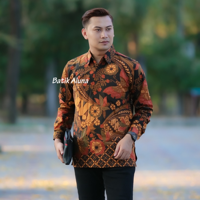 Atasan Batik Pria Lengan Panjang Baju Kemeja Batik Pria Lengan Panjang Premium Jumbo PL 100