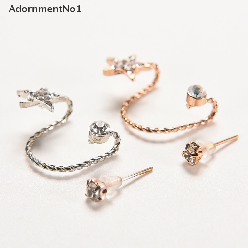 (AdornmentNo1) Anting Klip / Jepit Desain Bintang Hias Kristal Gaya Trendy Berkilau Untuk Wanita