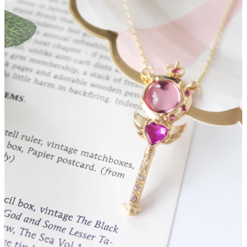 SEUSUK  Anime Sailor Moon Loving Wand Crystal Cosplay Pendant Necklace Girl Accessories Cute Props