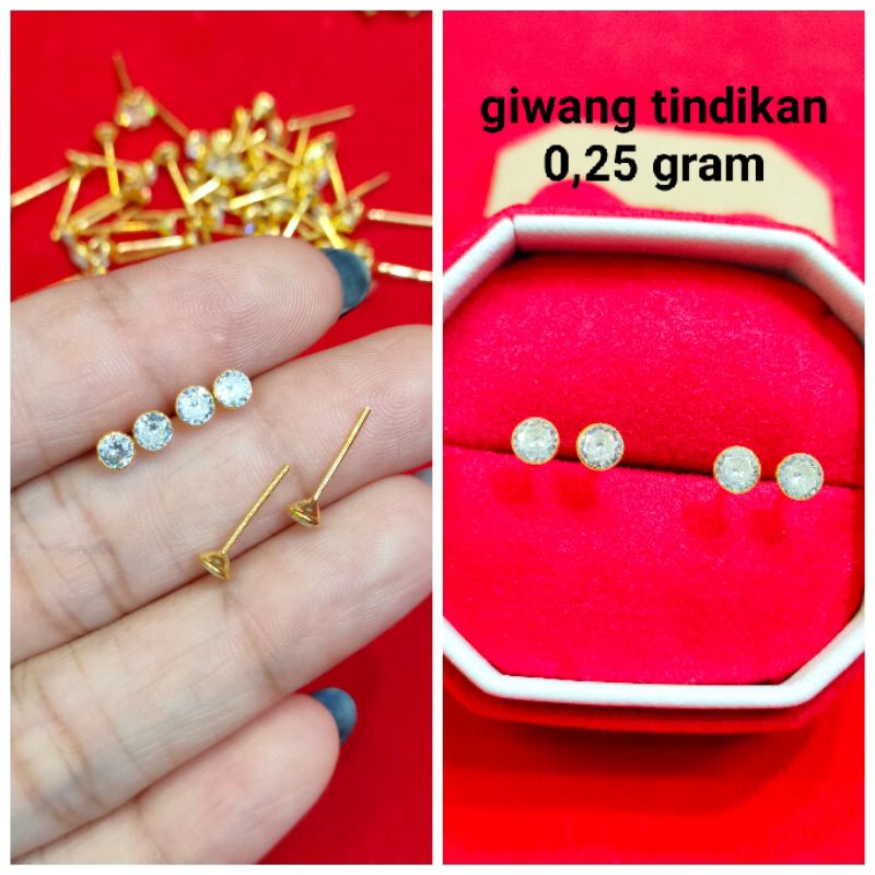 ANTING TINDIK PERAK 925 ASLI LAPIS MAS 24K