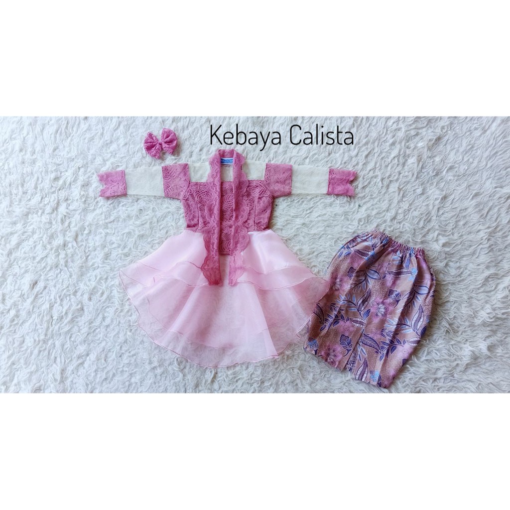 SETELAN BAJU KEBAYA BRUKAT CALISTA ANAK SIZE 1-10 TAHUN WARNA PINK SALEM